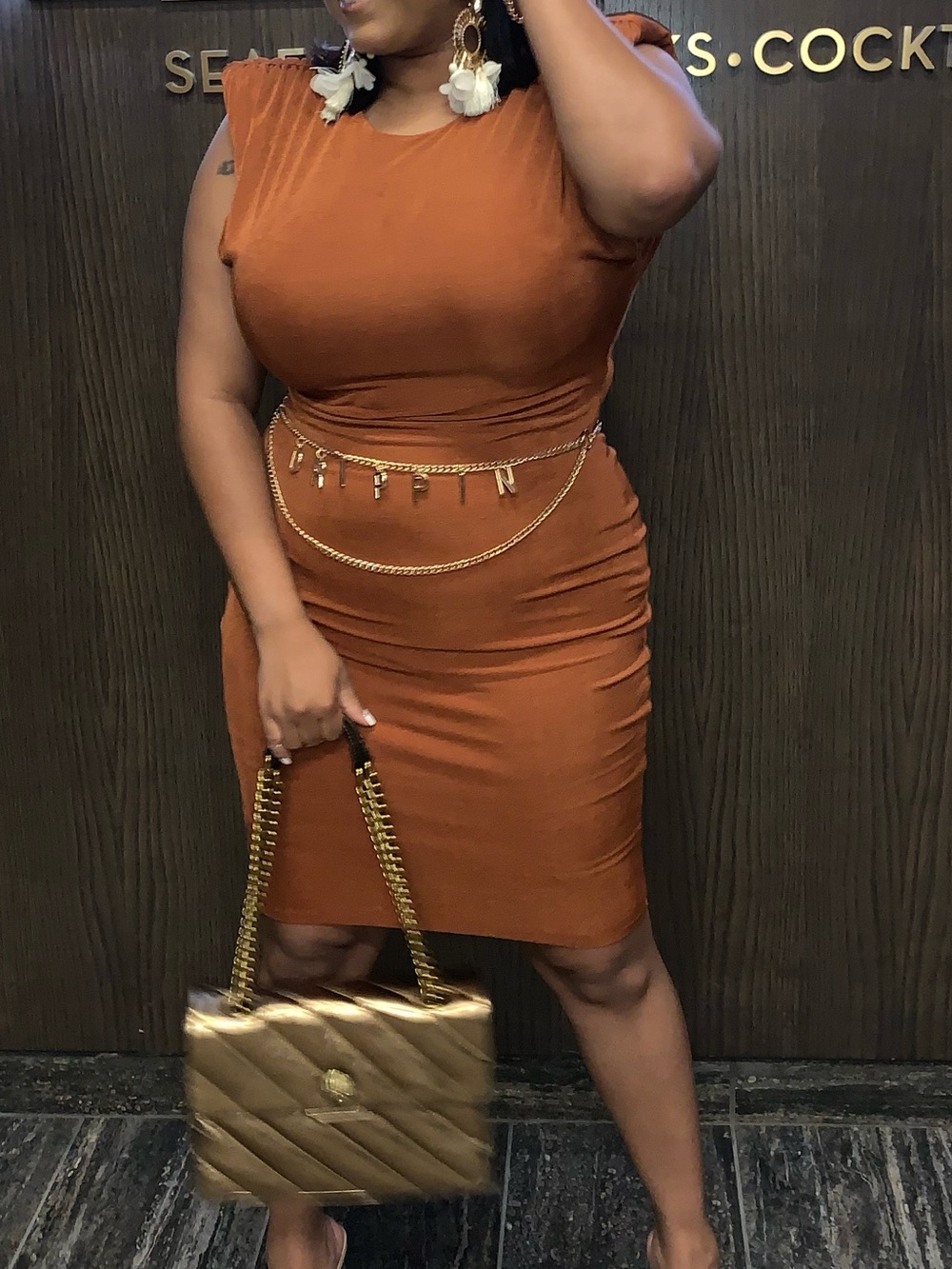 Sleeveless Rust Midi Dress belt not included